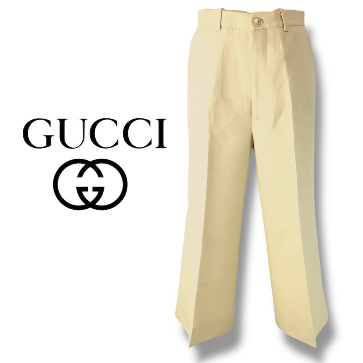 e117 GUCCI 2017 グッチ センタープレス パンツ ボトム フォーマル ビジネス 40 ライトベージュ 519349 イタリア製 ウール シルク 正規品拍卖
