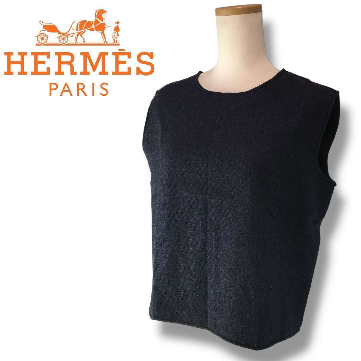 e133 Vintage HERMES マルジェラ期 エルメス カシミヤ ノースリーブ トップス cashmere100% 40 フランス製 ベスト 正規品 レディース拍卖