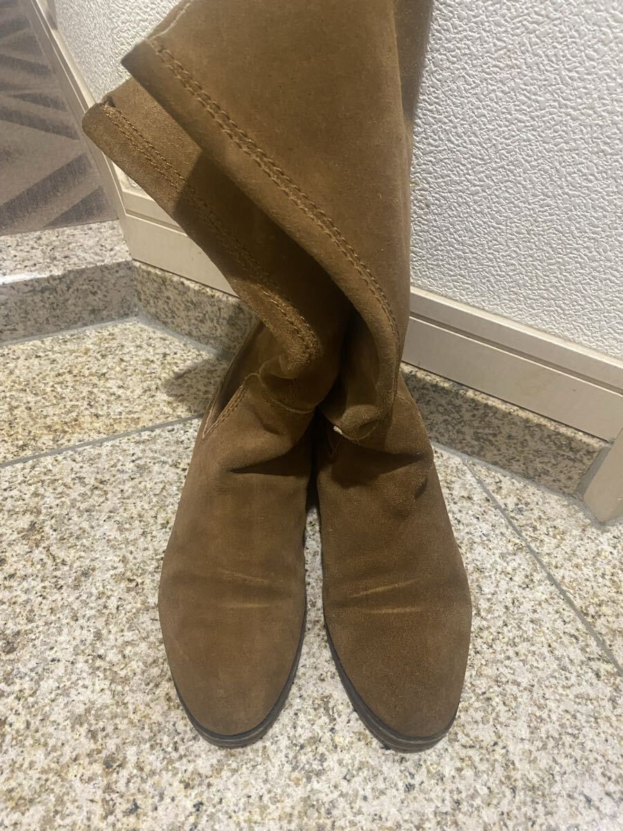 送料無料 ロングブーツ スエード ブーツ 本革 ベージュ アメリカ拍卖