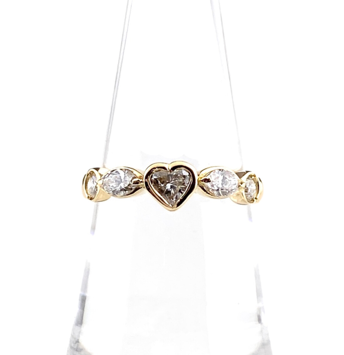 ハートモチーフ デザインリング YG イエローゴールド 指輪 リング 12.5号 K18 ダイヤモンド レディース 【中古】拍卖