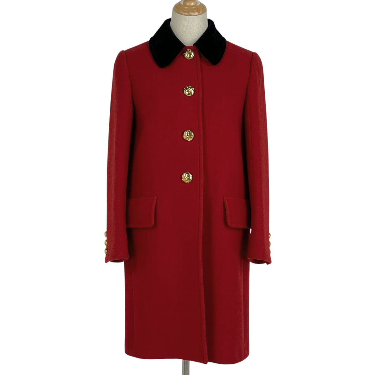 ミュウ ミュウ Miu Miu ウール コート MS1247 金ボタン アウター その他コート レッド ブラック レディース 【中古】拍卖