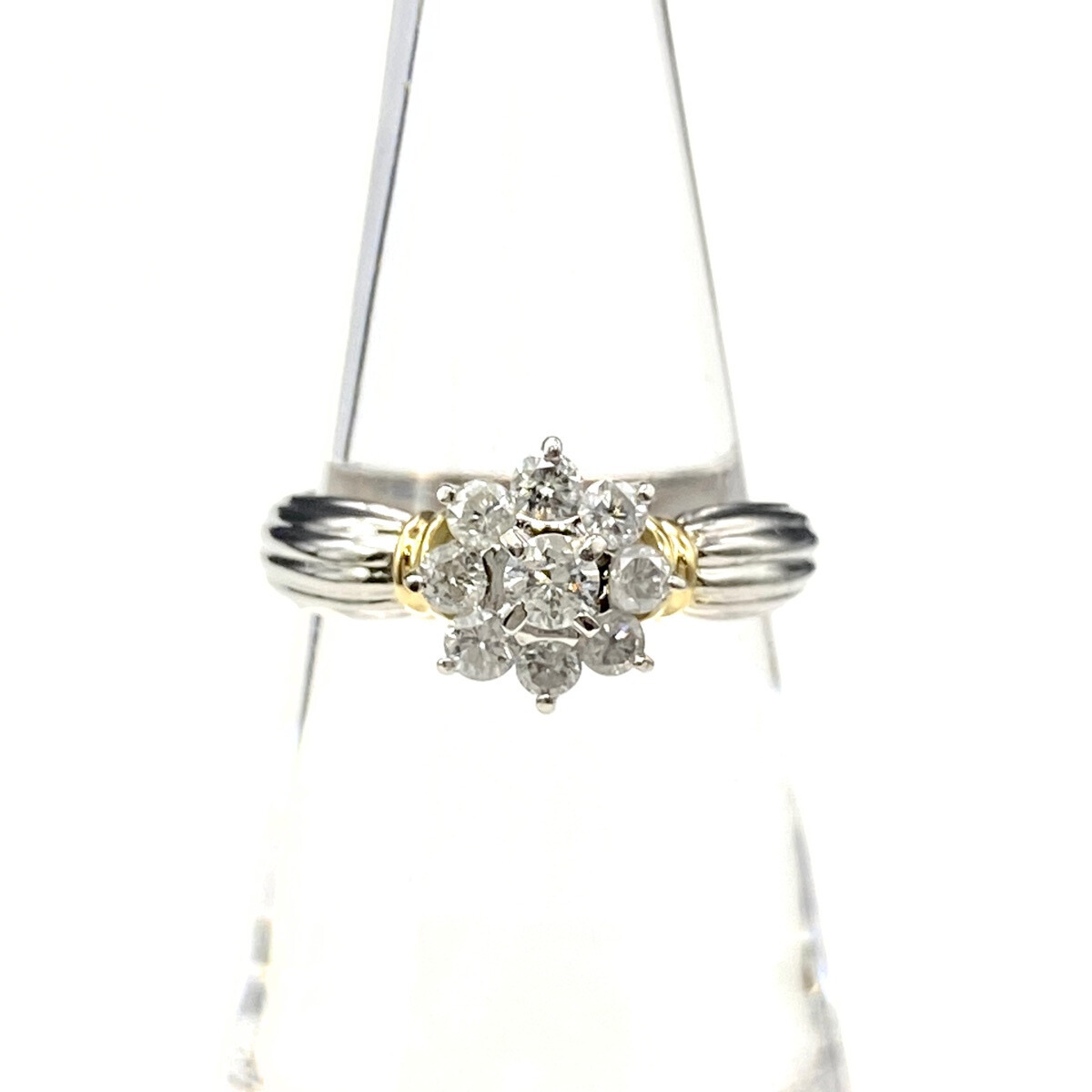 メレダイヤ デザインリング プラチナ YG イエローゴールド 指輪 リング 12.5号 Pt900 K18 ダイヤモンド レディース 【中古】拍卖