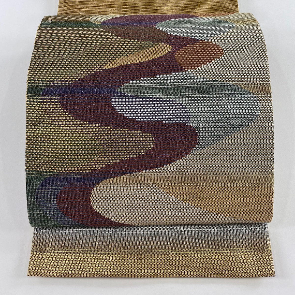 袋帯 秀品 幾何学 金銀糸 箔 金色 お太鼓柄 正絹 【中古】拍卖