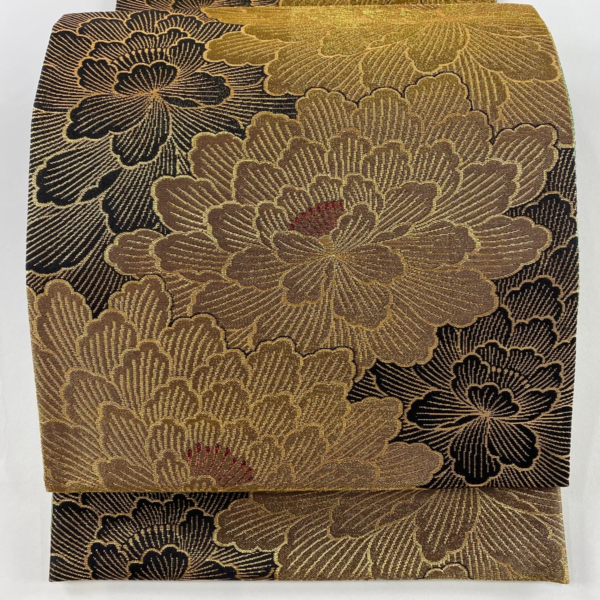 袋帯 秀品 花 金糸 箔 金色 全通 正絹 【中古】拍卖