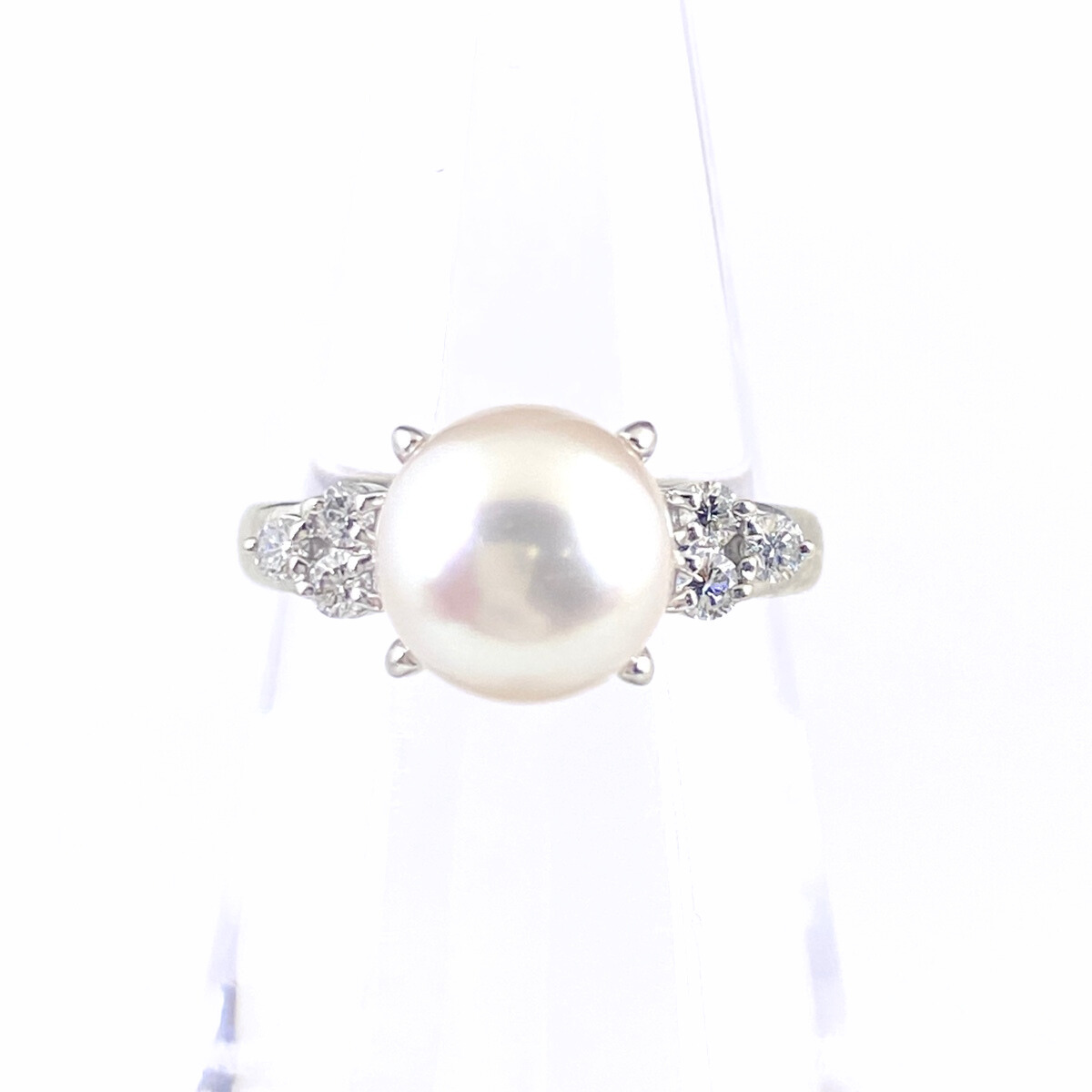パール デザインリング プラチナ 指輪 メレダイヤ 真珠 リング 11号 Pt900 パール ダイヤモンド レディース 【中古】拍卖