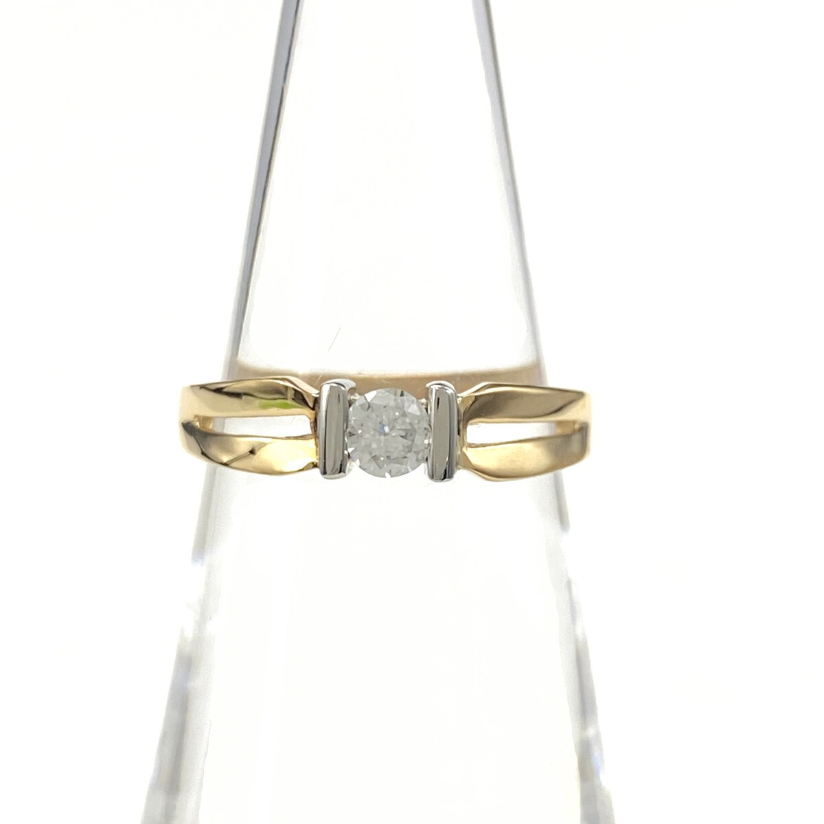 メレダイヤ デザインリング YG イエローゴールド プラチナ 指輪 リング 10.5号 K18 Pt900 ダイヤモンド レディース 【中古】拍卖