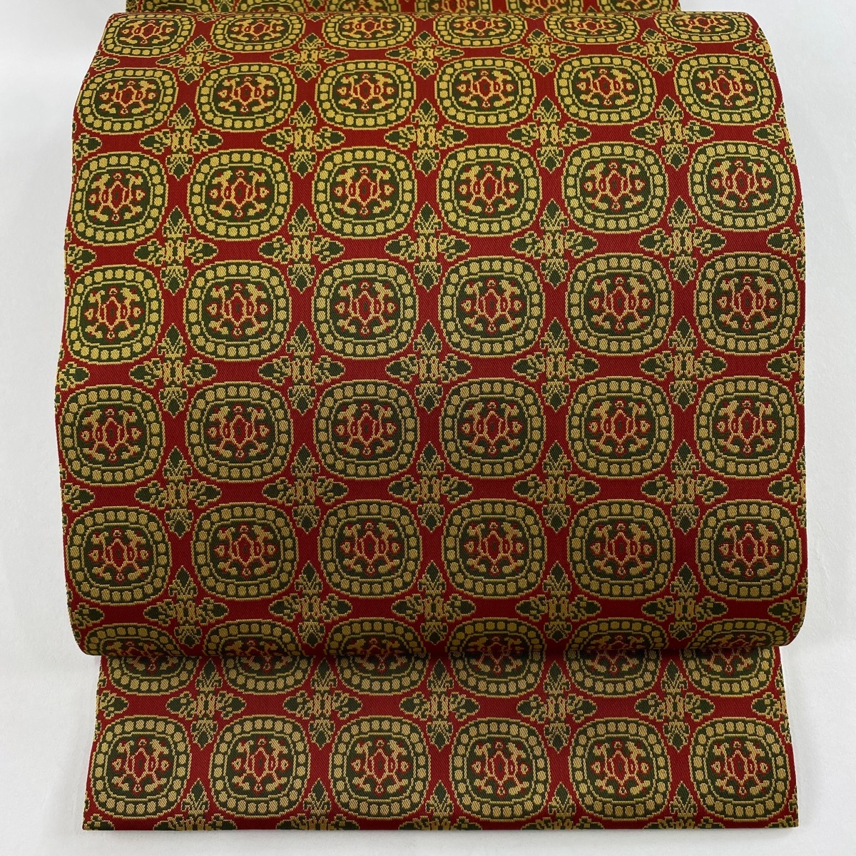 【美品】 開き名古屋帯 名品 龍村美術織物 唐招提寺裂 赤 正絹 【中古】拍卖