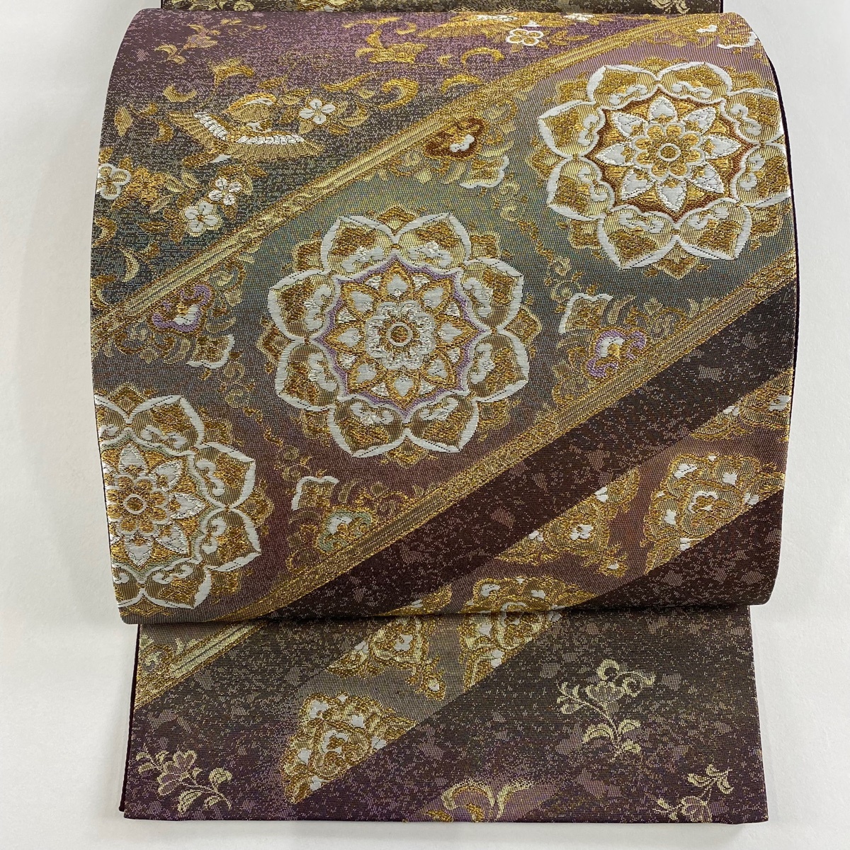 【美品】 袋帯 秀品 華文 花鳥 金糸 箔 金色 六通 正絹 【中古】拍卖