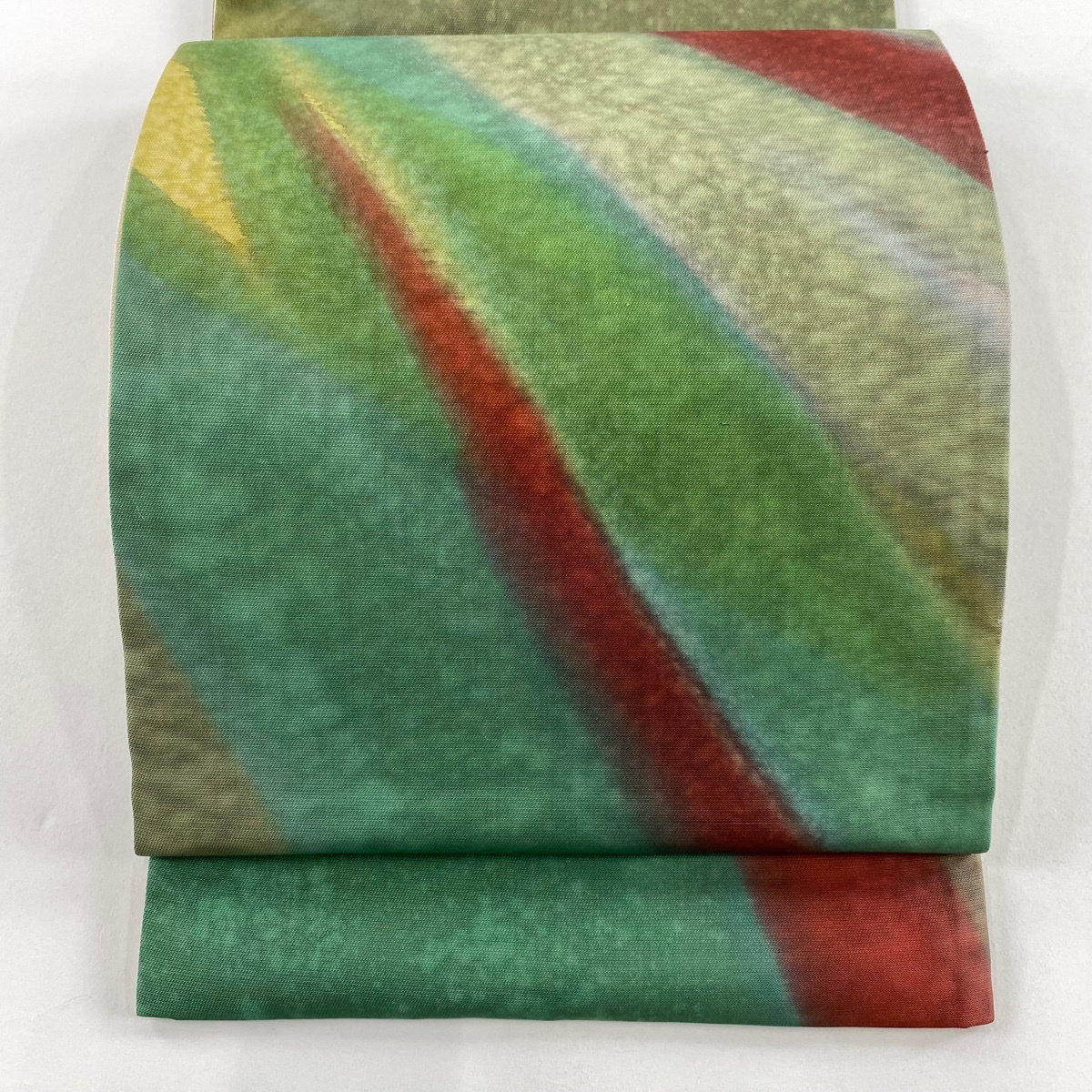 袋帯 秀品 幾何学模様 緑 お太鼓柄 正絹 【中古】拍卖