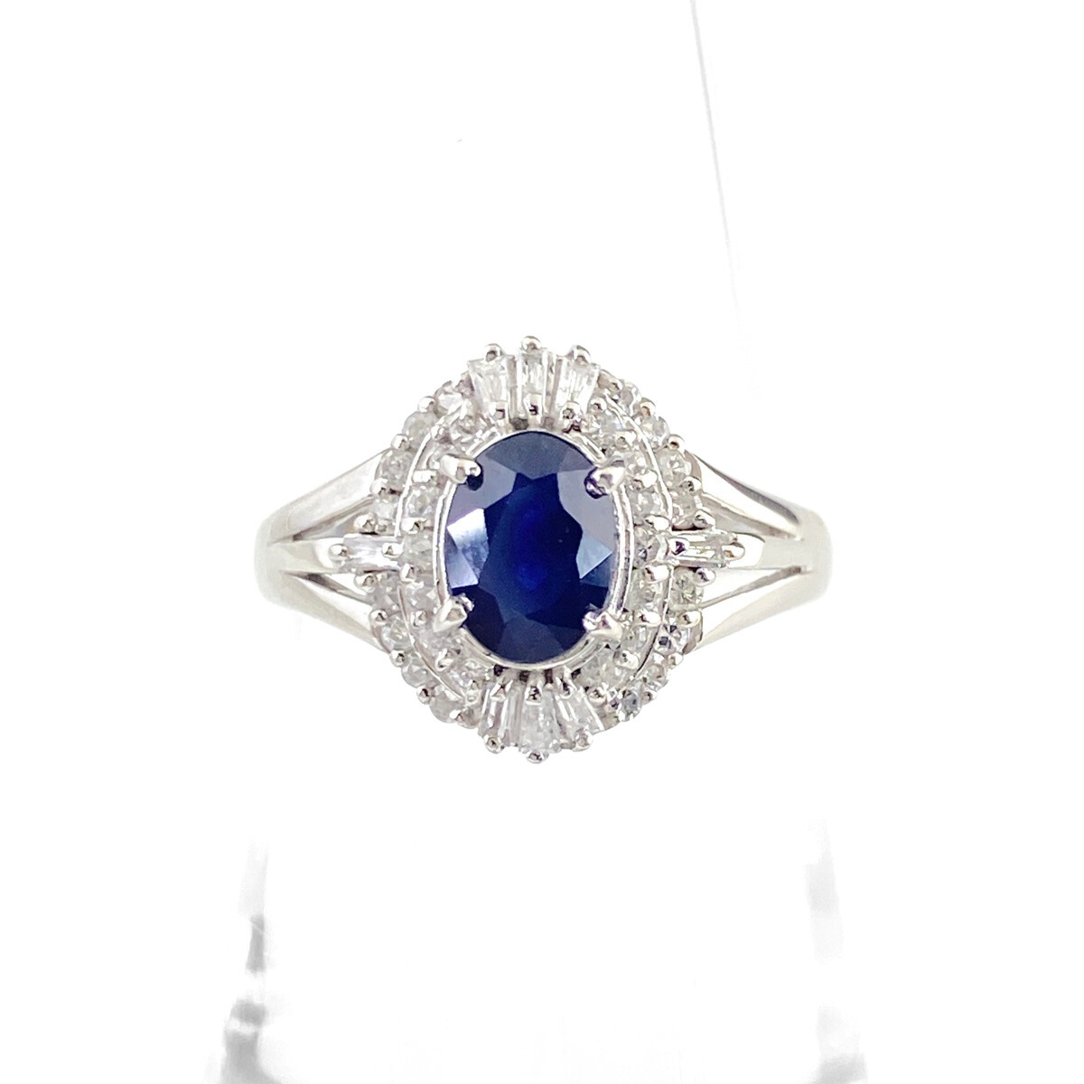 サファイア デザインリング プラチナ 指輪 メレダイヤ リング 13号 Pt900 サファイア ダイヤモンド レディース 【中古】拍卖