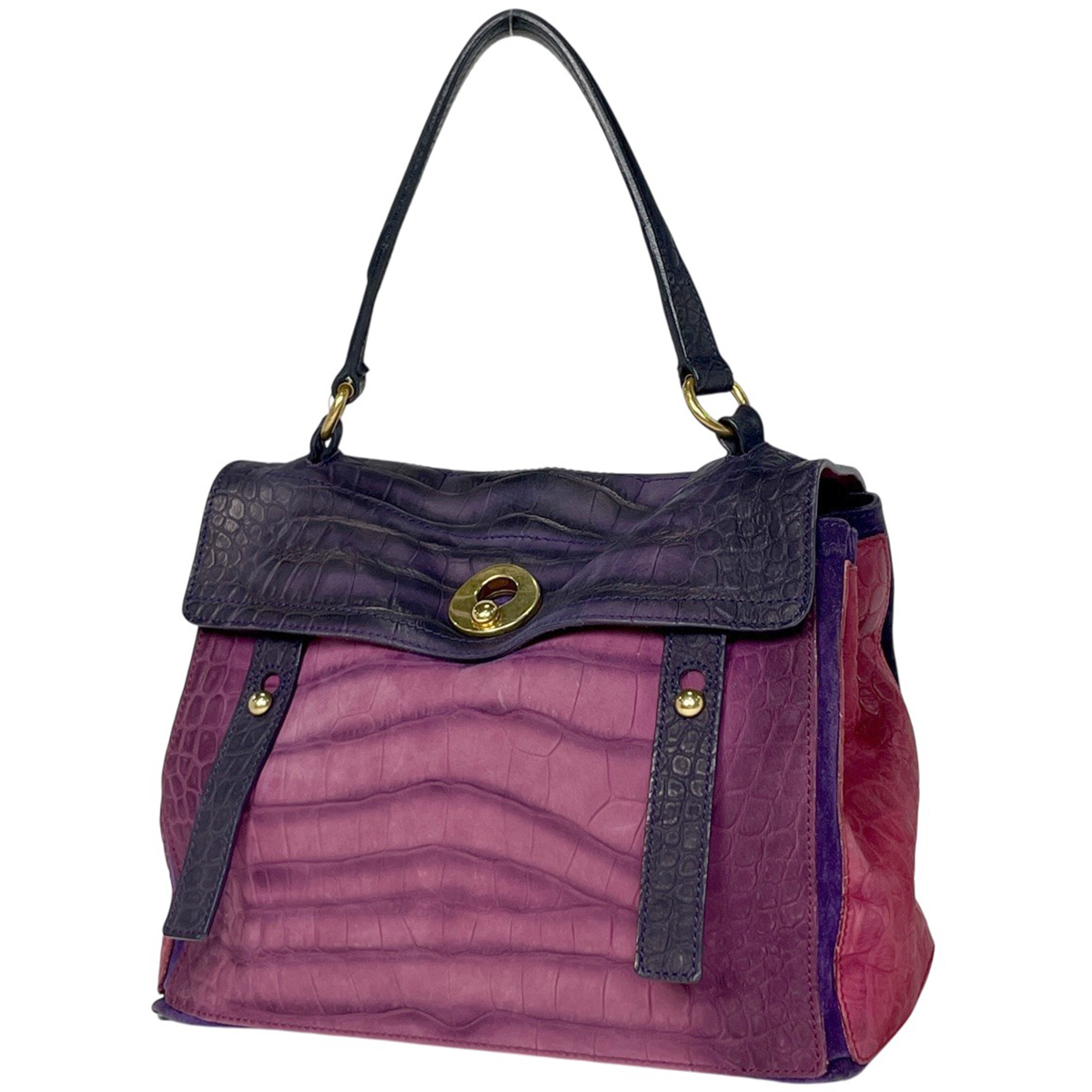 イヴ・サンローラン YVES SAINT LAURENT ミューズトゥ ハンドバッグ 型押し ワンショルダー レザー パープル 197149 レディース 【中古】拍卖