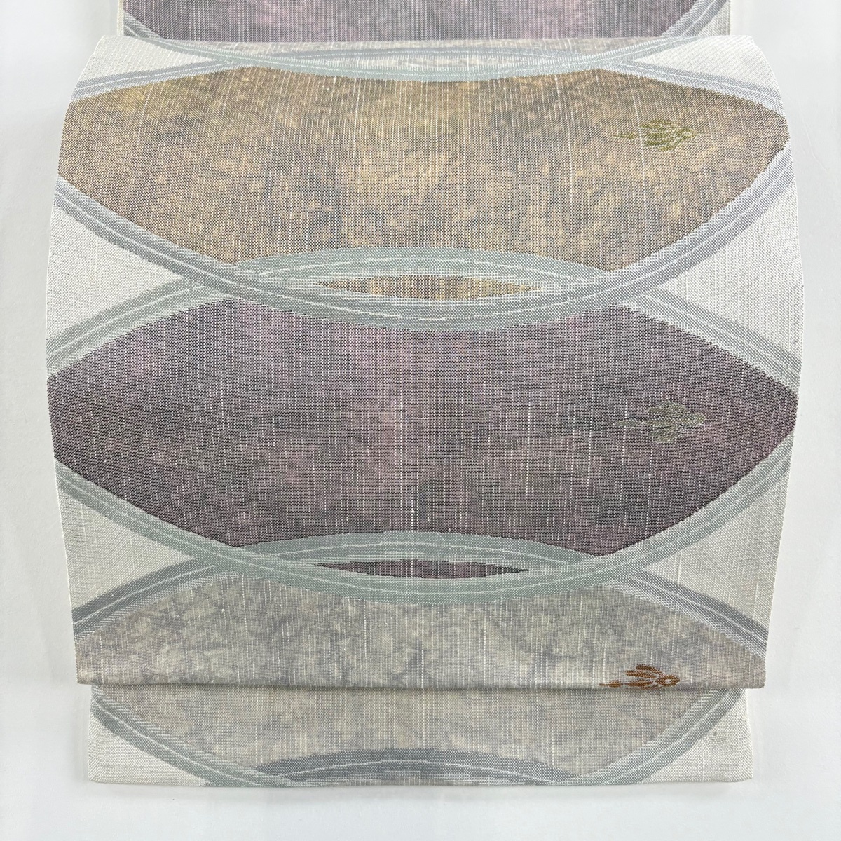 【美品】 袋帯 名品 鳥 幾何学 箔 金糸 灰色 六通 正絹 【中古】拍卖