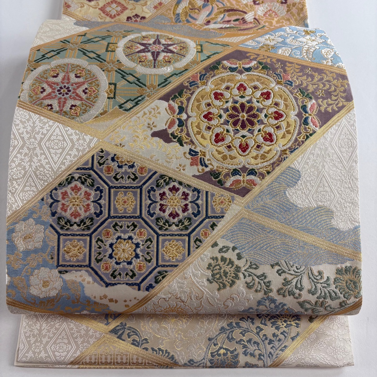 袋帯 秀品 華文 蜀江文 金糸 箔 クリーム 六通 正絹 【中古】拍卖