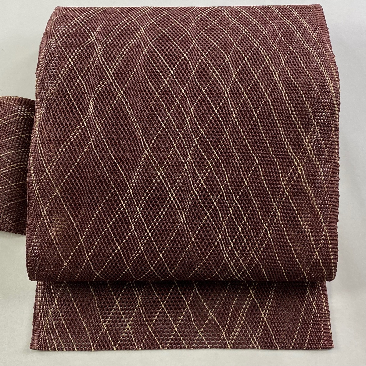名古屋帯 優品 夏帯 斜め格子 茶色 正絹 【中古】拍卖