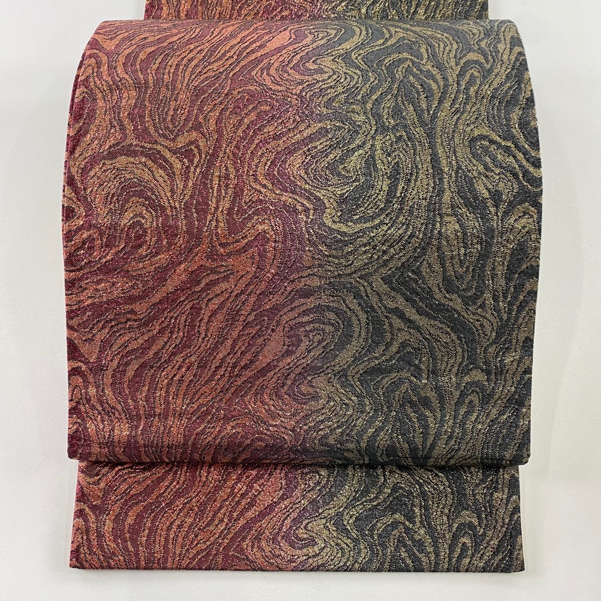 袋帯 秀品 幾何学 箔 ピンク 全通 正絹 【中古】拍卖