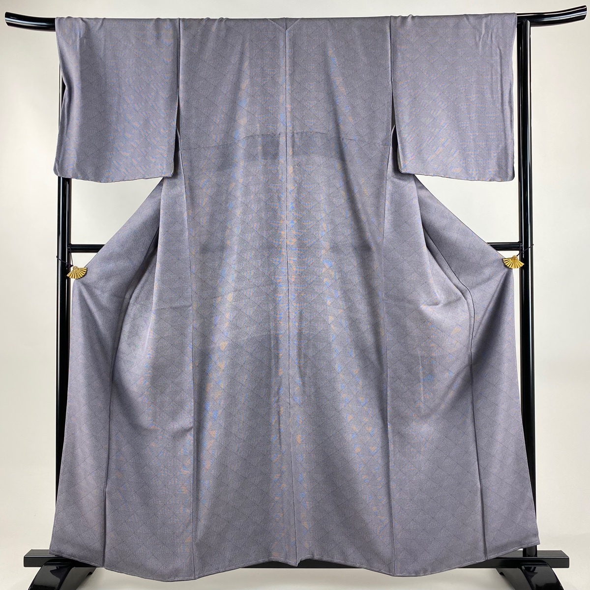 【美品】 江戸小紋 身丈159.5cm 裄丈65.5cm M 袷 うろこ行儀通し 紺色 正絹 名品 【中古】拍卖