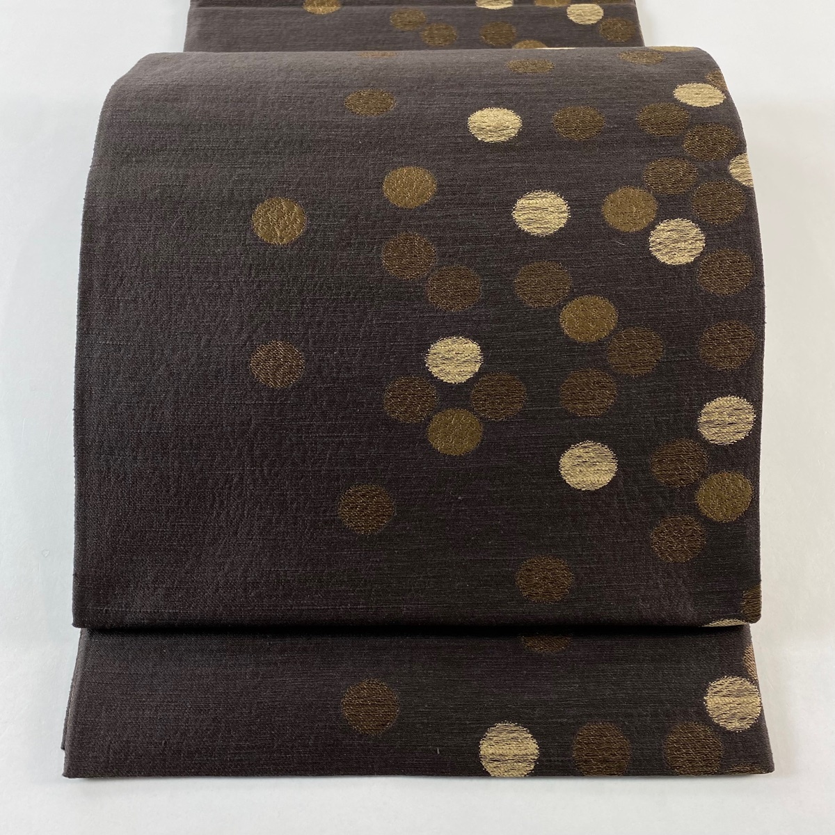 袋帯 名品 鈴乃屋 水玉 茶色 全通 正絹 【中古】拍卖