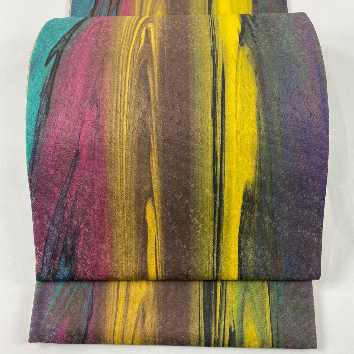 【美品】 袋帯 秀品 幾何学 銀通し 茶紫 全通 正絹 【中古】拍卖