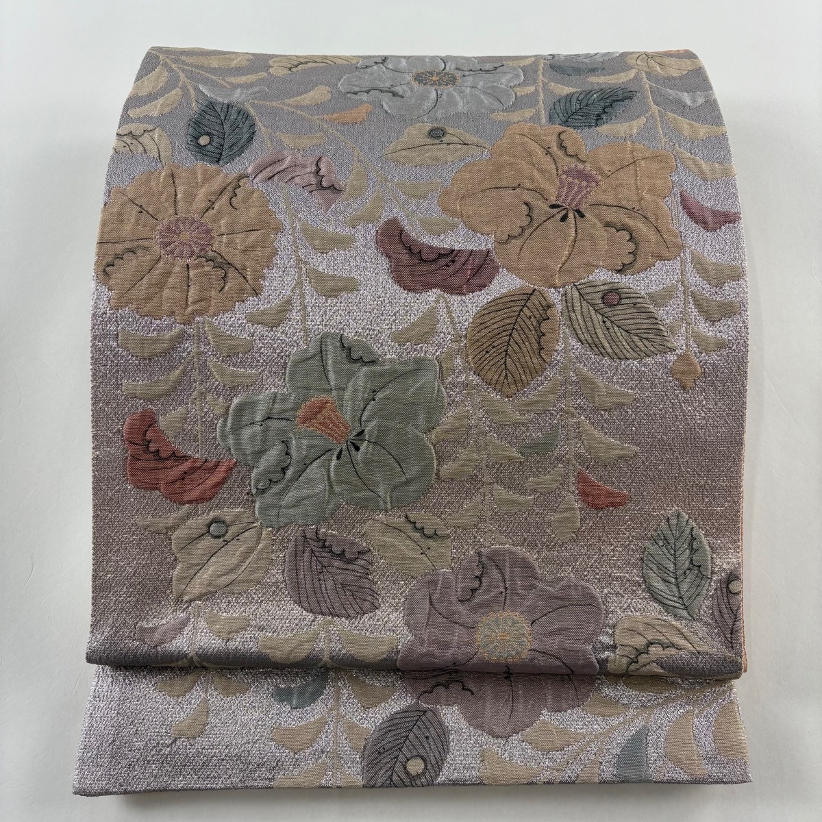 【在庫一掃】 袋帯 美品 秀品 草花 箔 ピンク 六通 正絹 【中古】拍卖