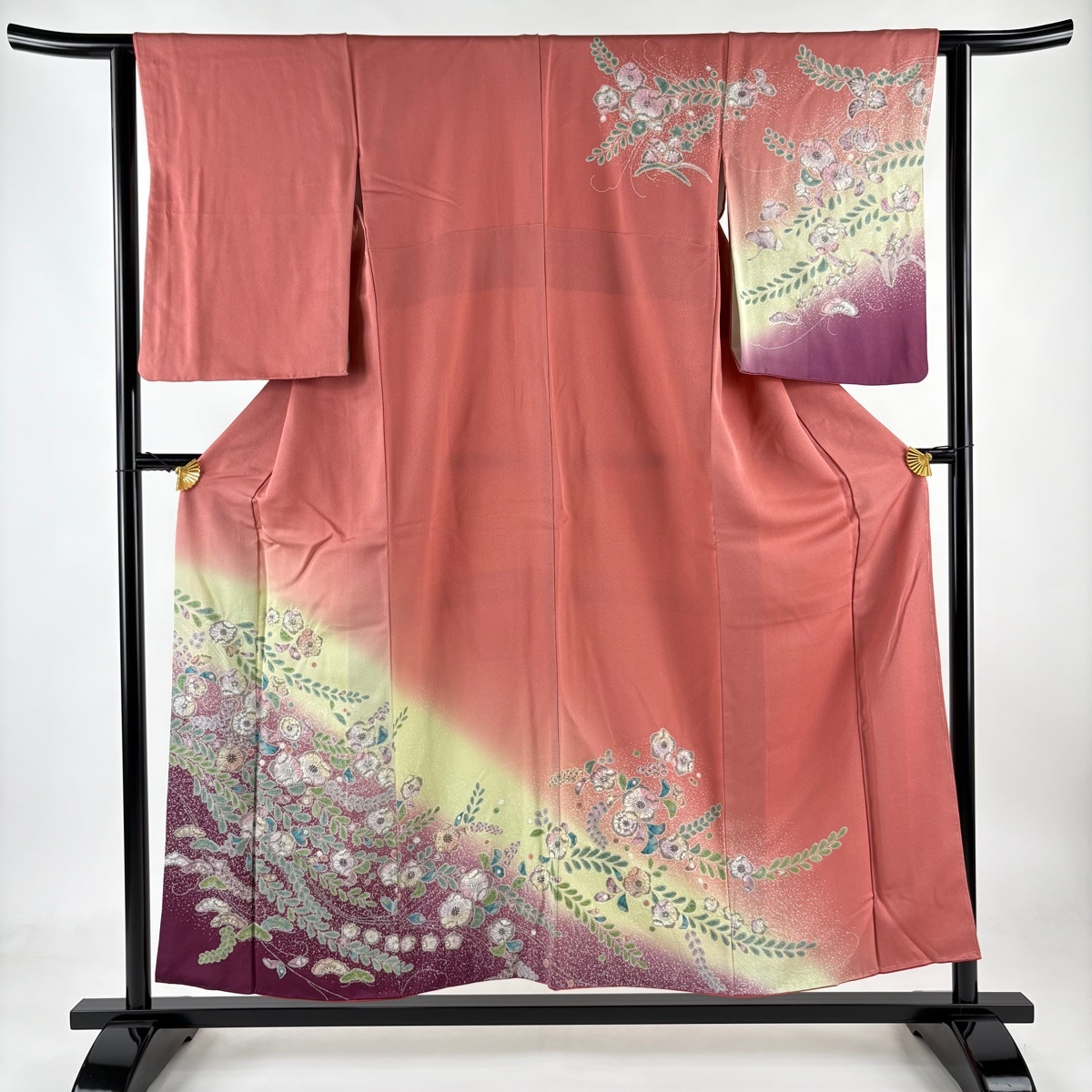 【在庫一掃】 訪問着 身丈155.5cm 裄丈62.5cm S 袷 辻が花 金彩 ぼかし ピンク 正絹 美品 名品 【中古】拍卖