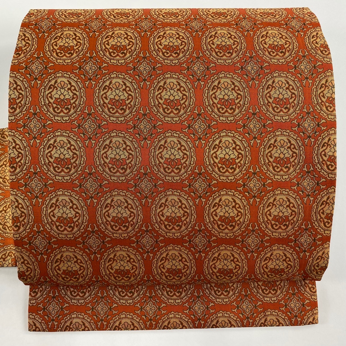【在庫一掃】 名古屋帯 美品 優品 花唐草 オレンジ 正絹 【中古】拍卖