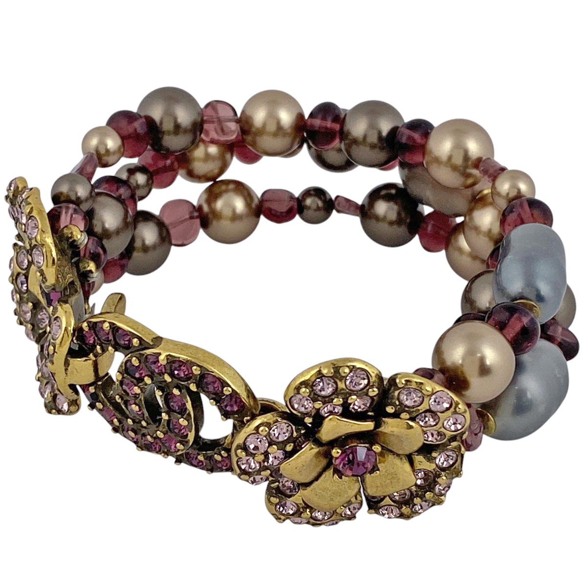 シャネル CHANEL ココマーク ラインストーン ブレスレット 腕輪 カメリア ブレスレット GP ゴールド レディース 【中古】拍卖