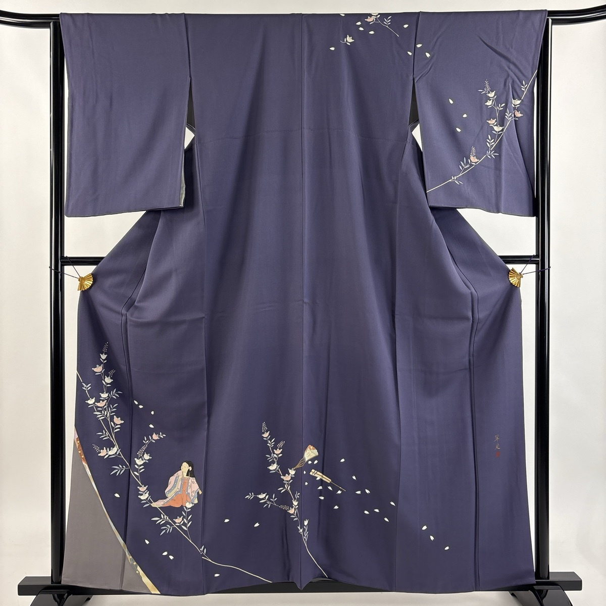訪問着 身丈159cm 裄丈65cm M 袷 落款 童 橘 金彩 銀彩 紫 正絹 秀品 【中古】拍卖