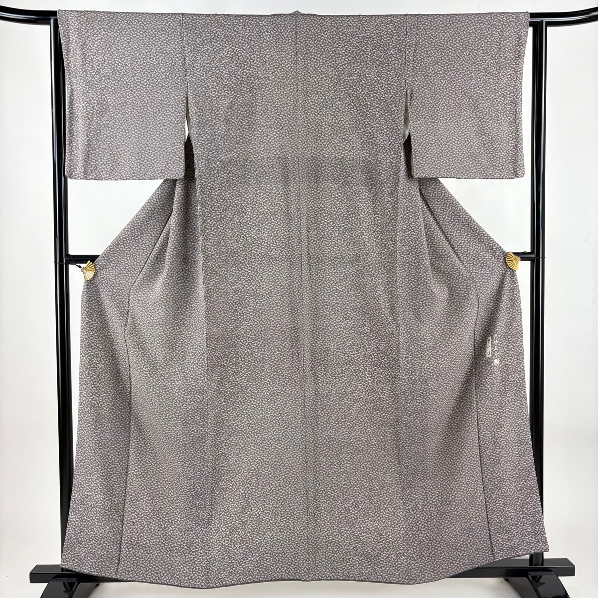 小紋 身丈157cm 裄丈64cm M 袷 落款 蟹 灰茶 正絹 秀品 【中古】拍卖