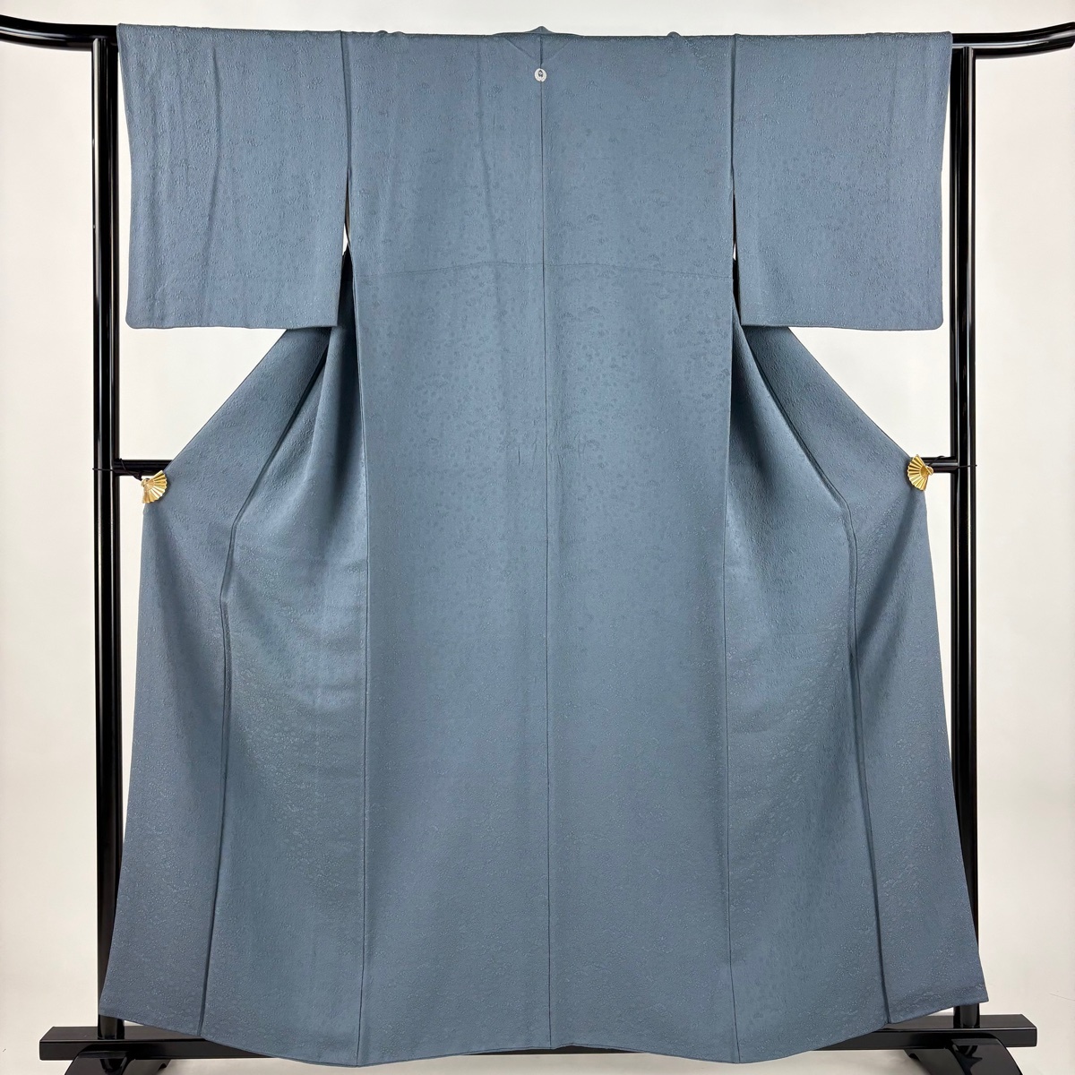 色無地 身丈158cm 裄丈63.5cm S 袷 地紋 青灰色 正絹 秀品 一つ紋 【中古】拍卖