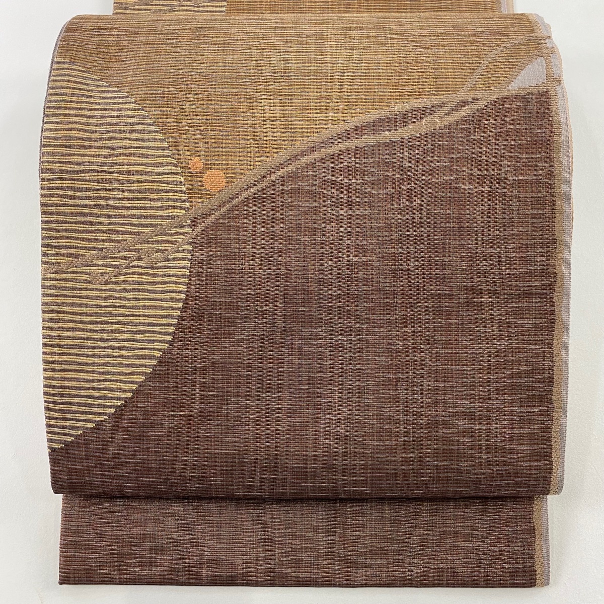 【美品】 袋帯 名品 じゅらく 落款 幾何学模様 金糸 茶紫 六通 正絹 【中古】拍卖