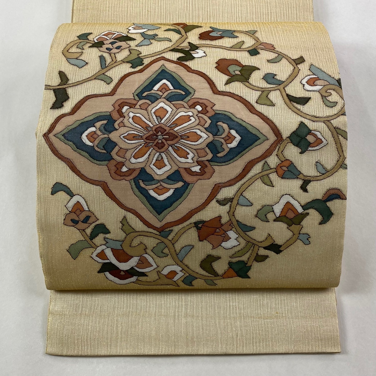 袋帯 逸品 夏帯 華文 金銀糸 金色 お太鼓柄 正絹 【中古】拍卖