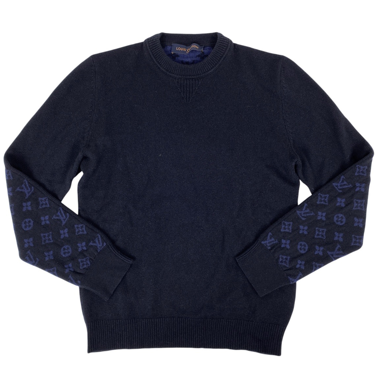 ルイ・ヴィトン Louis Vuitton ハーフアンドハーフ モノグラム柄 ニット クルーネック セーター カシミヤ ウール ネイビー メンズ 【中古】拍卖