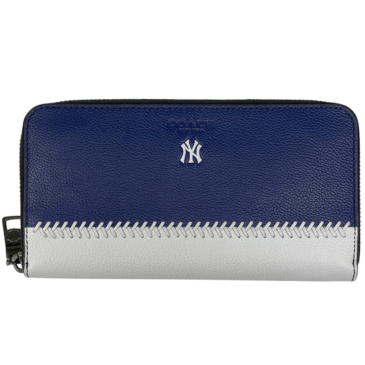 コーチ COACH ロゴ ラウンドファスナー 長財布 ニューヨークヤンキース コラボ レザー ネイビー ホワイト F58940 レディース 【中古】拍卖