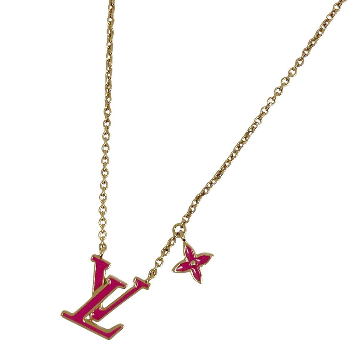 ルイ・ヴィトン Louis Vuitton ネックレス LV アイコニック エナメル ロゴ GP ゴールド フューシャ(ピンク) レディース 【中古】拍卖