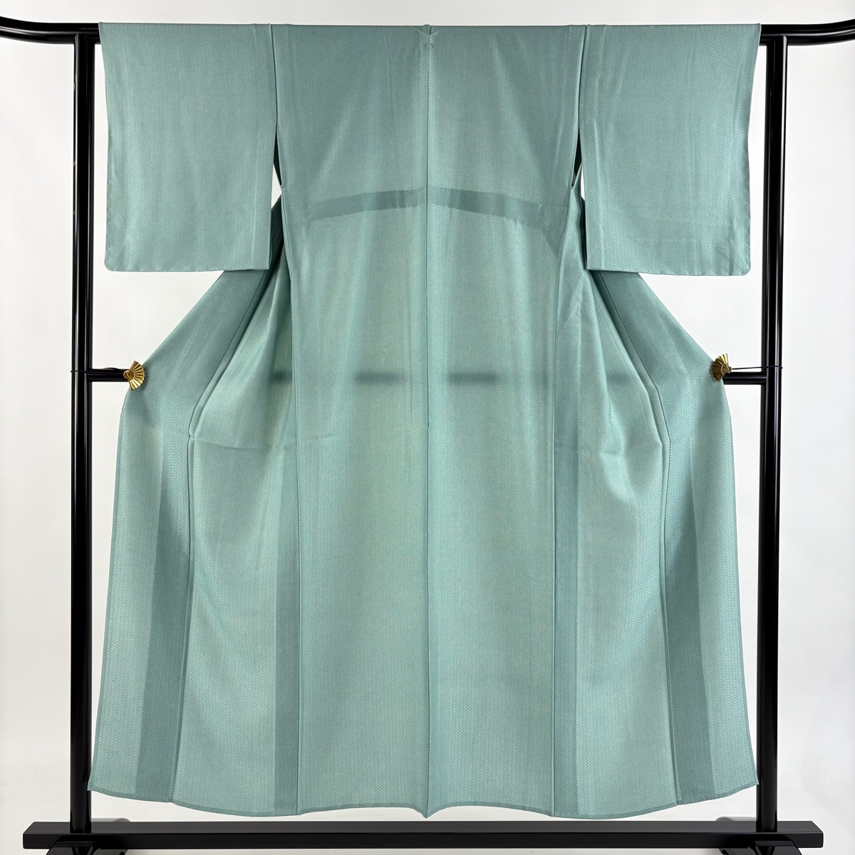 江戸小紋 身丈152.5cm 裄丈62cm S 単衣 落款 鮫 地紋 薄緑 正絹 秀品 一つ紋 【中古】拍卖