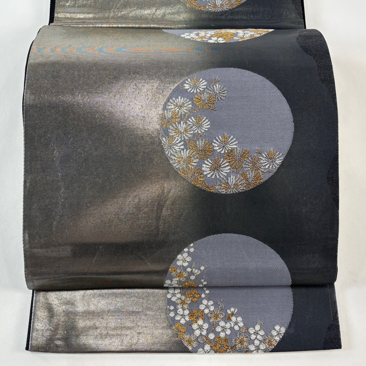 【美品】 袋帯 秀品 桜 松 金銀糸 銀色 六通 正絹 【中古】拍卖