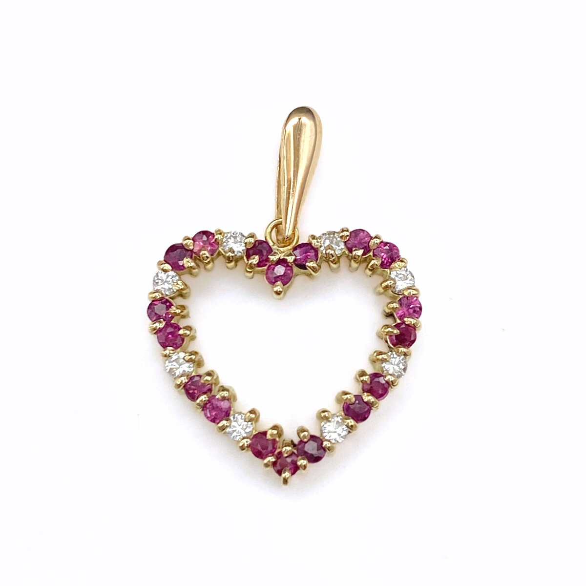 ハートモチーフ ペンダントトップ YG イエローゴールドメレダイヤ ルビー ペンダントトップ K18 ルビー メレダイヤ レディース 【中古】拍卖