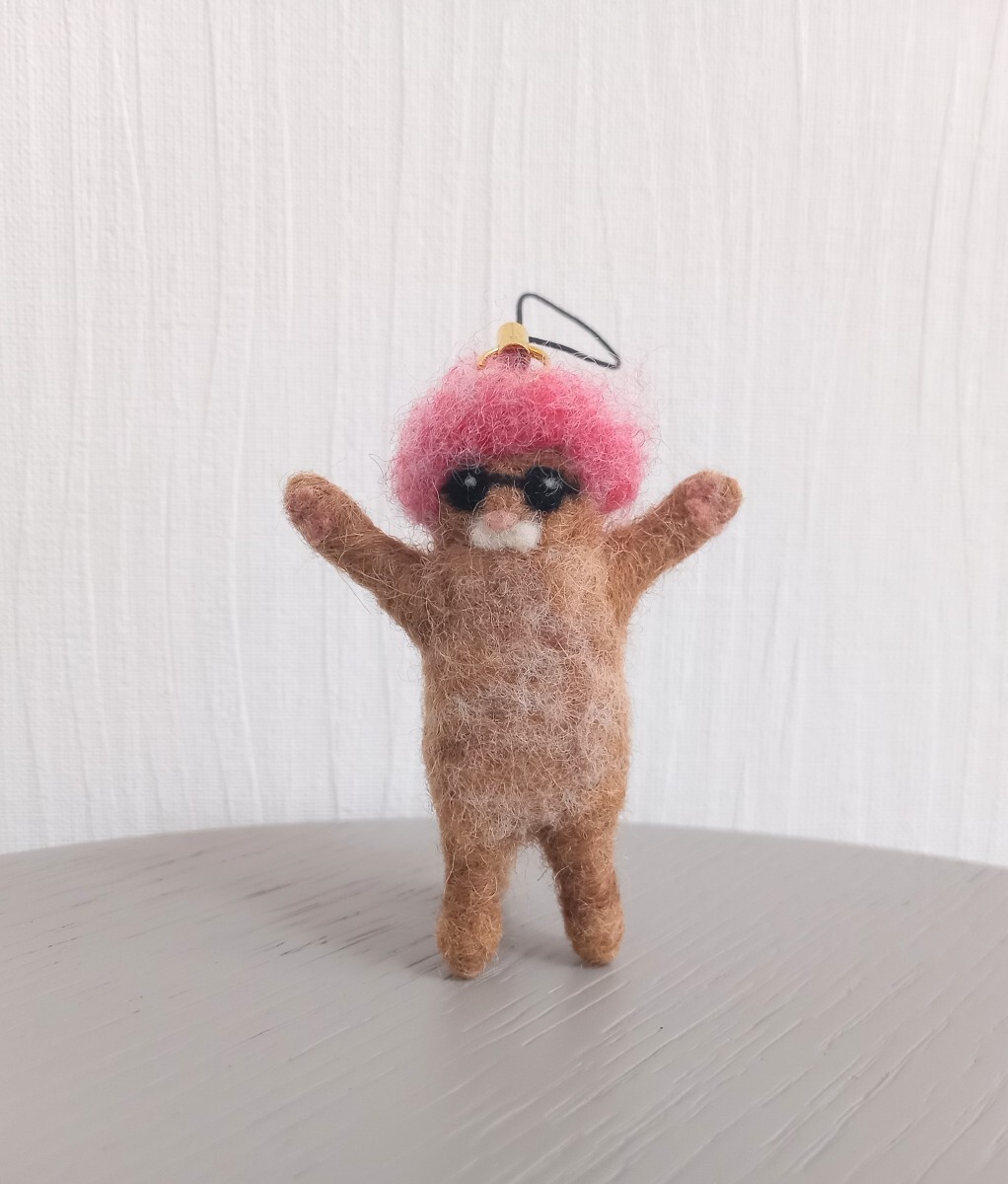 羊毛フェルト猫「K」アビシニアン 羊毛フェルト ストラップ 猫雑貨 猫作品 ミニチュア パーティーピーポー 一点物 ハンドメイド拍卖