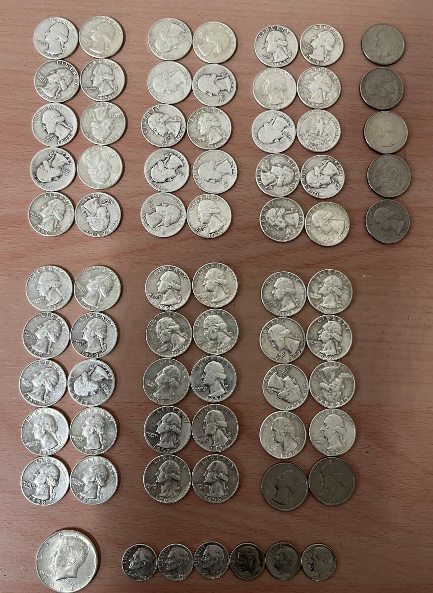 18773 18784 19141 アメリカ 硬貨 50セント1枚 25セント65枚 10セント6枚 まとめ72枚 長期保管品拍卖