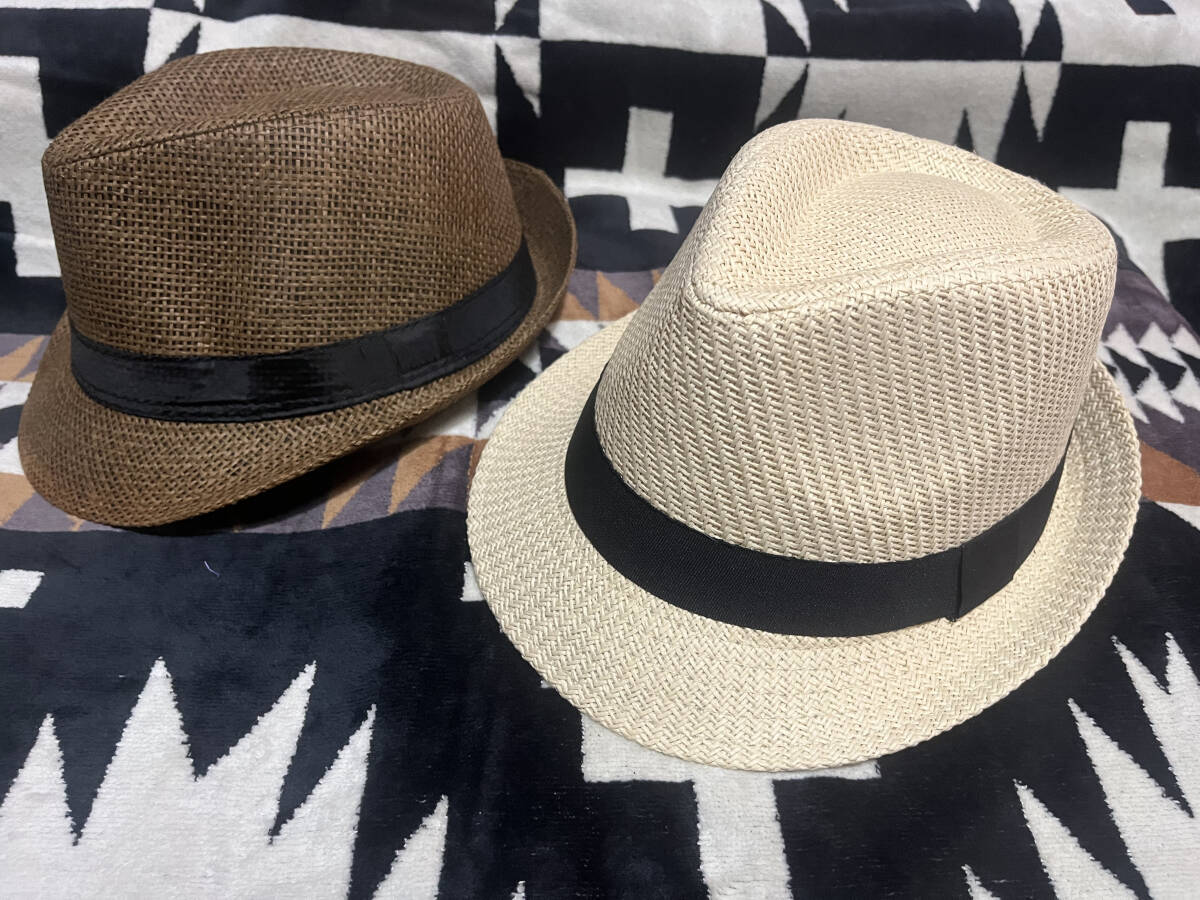 2点セット 帽子 中折れハット メンズ レディース 男女兼用 キャップ キャップ ソフト帽 麦わら帽 ハット ベージュ ブラウン 008拍卖