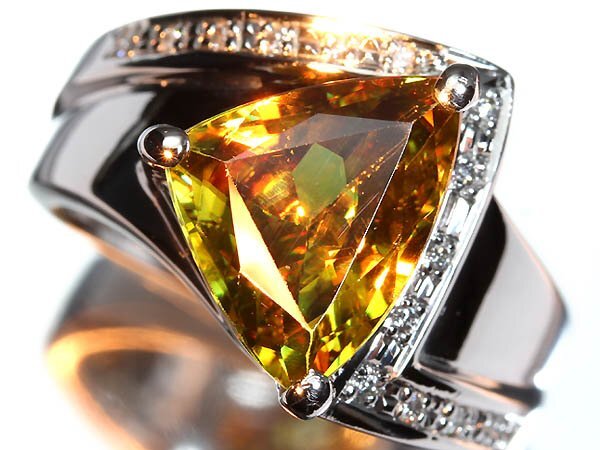 ILM17225S【1円~】新品【RK宝石】《Sphene》煌めくファイア!! 極上スフェーン 大粒3.88ct!! 極上ダイヤモンド Pt900 超高級リング ダイヤ拍卖