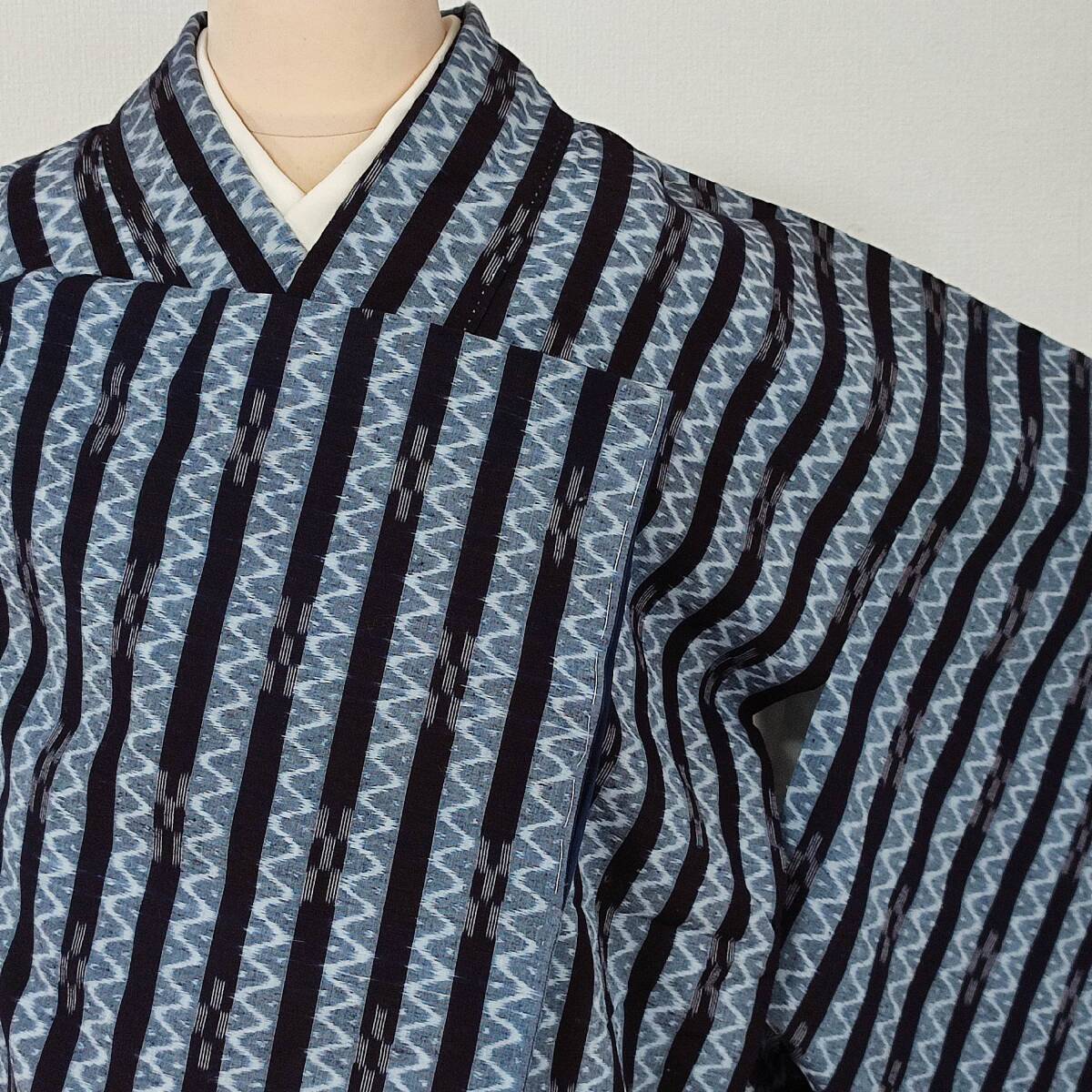 即決■着物の越田■裄67身丈164 紬 袷 しつけ糸付き カジュアル着物 普段着物 縦縞 ストライプ■も05E06拍卖