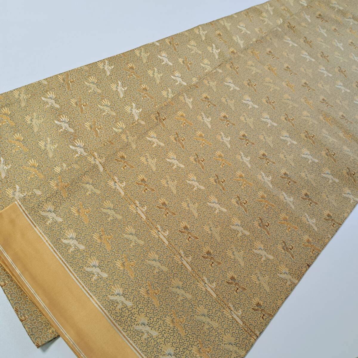 ■着物の越田■幅33 長さ416.5 正絹 アンティーク 丸帯 柔らかい帯 鶴 上品 ■め29J03拍卖