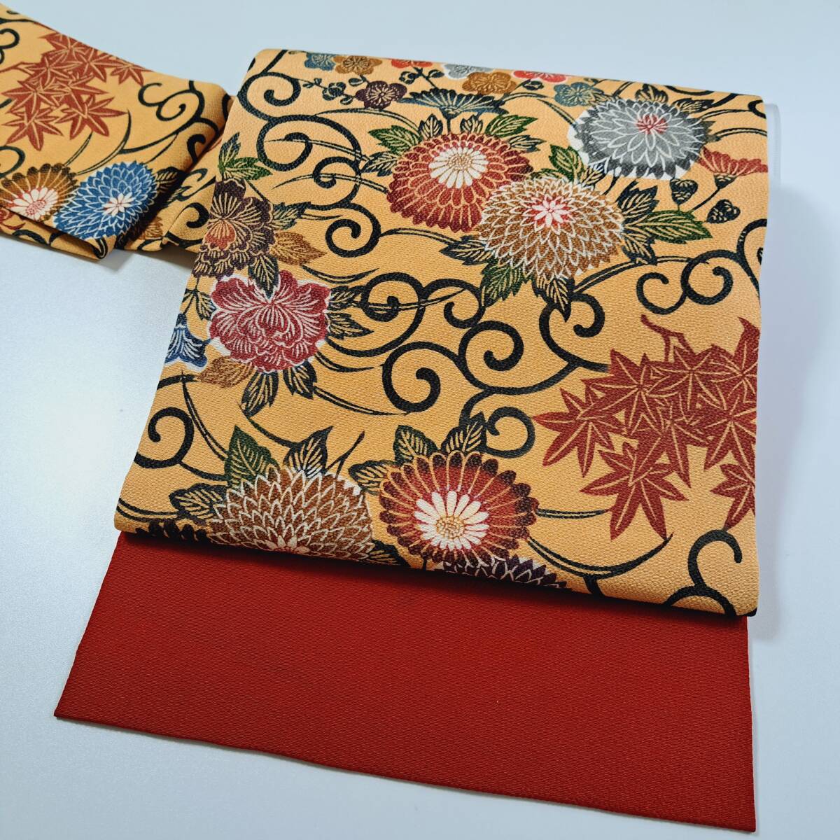 即決■着物の越田■幅30.5 長さ373.5 正絹 名古屋帯 柔らかい帯 花 菊 梅 華やか 紅葉 ■め29J07拍卖