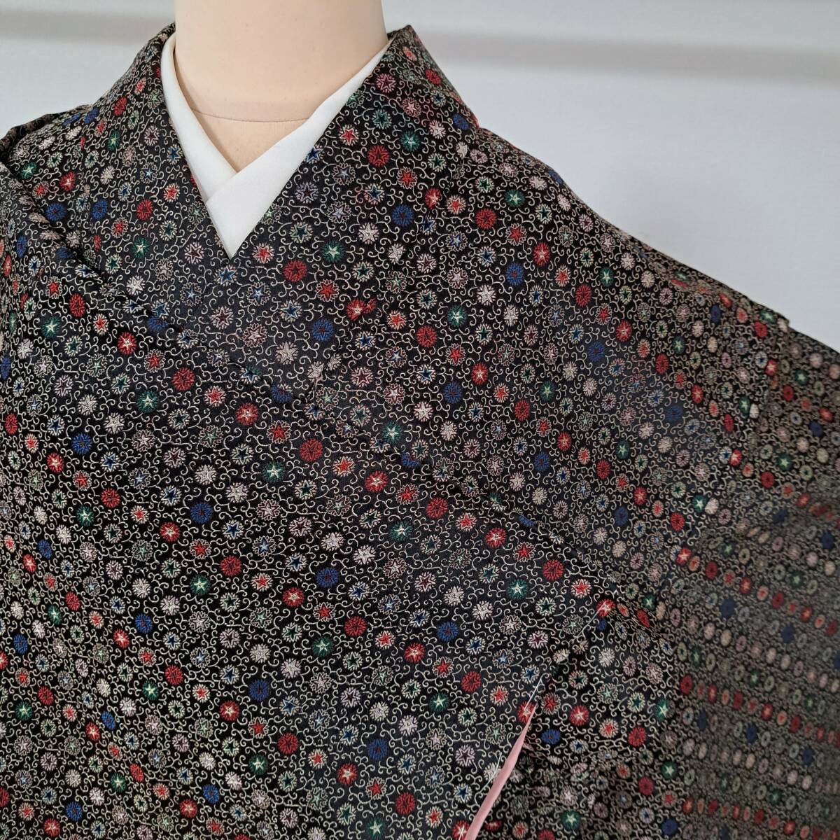 即決■着物の越田■裄64身丈149 正絹 お召 背抜き ビンテージ■も06R06拍卖