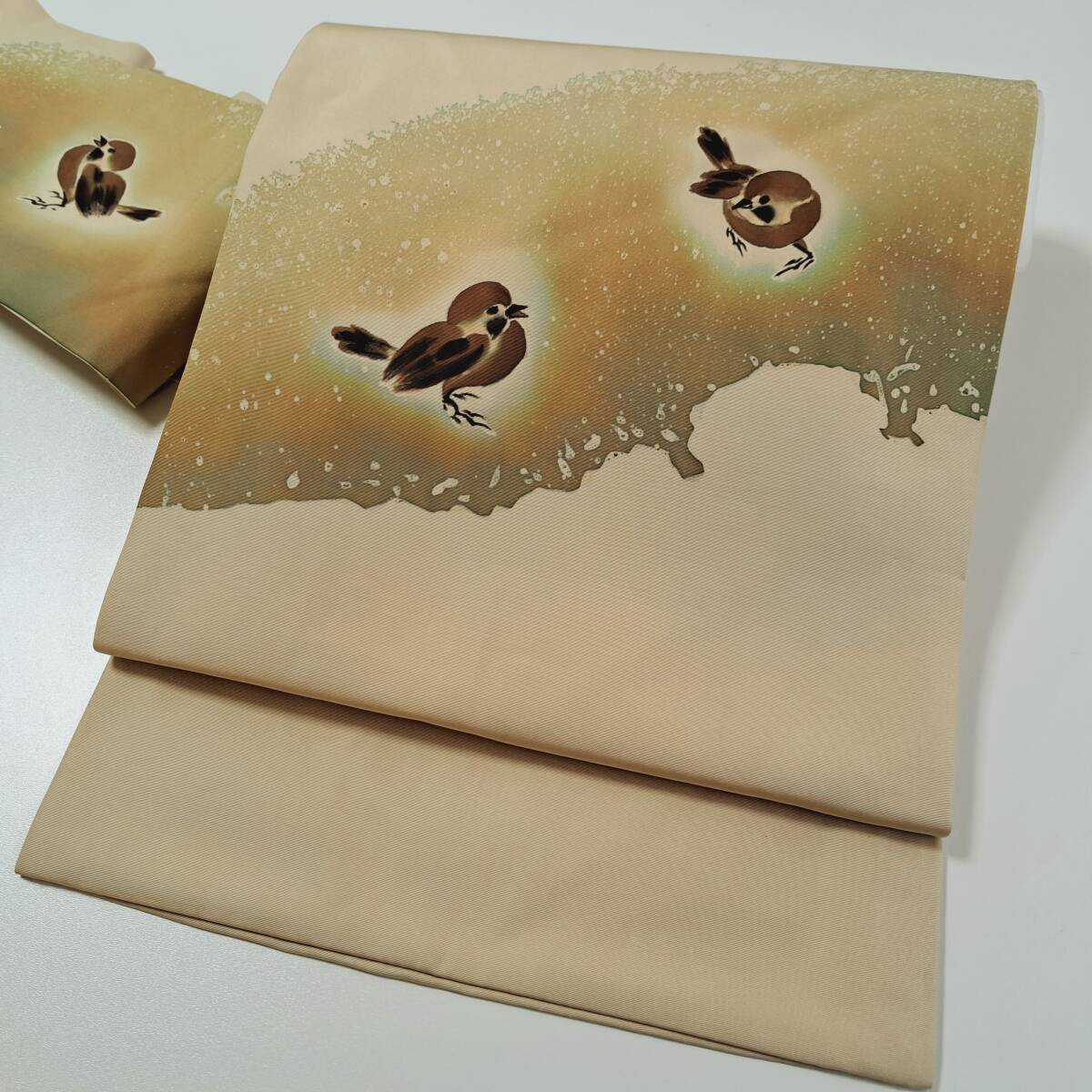 即決■着物の越田■幅30.5 長さ346.5 正絹 名古屋帯 名古屋仕立て 雀 すずめ スズメ 可愛い H◇も06J04拍卖