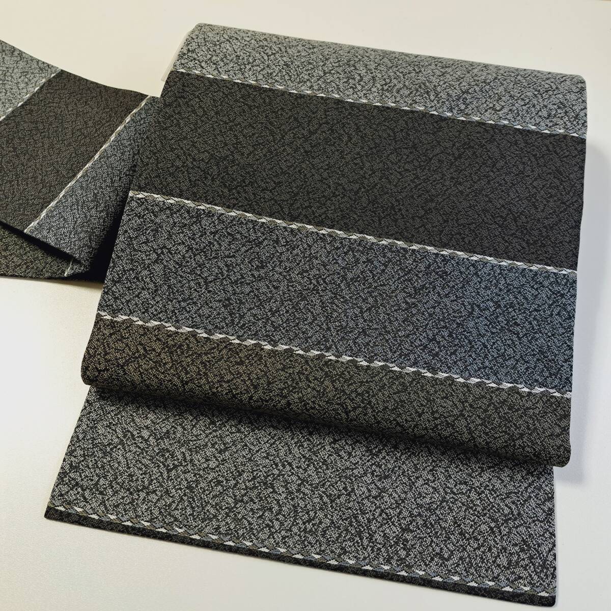 即決■着物の越田■幅31 長さ373.5 正絹 名古屋帯 縞 グレー系 オシャレ シックな色合い 吾◇も08J01拍卖