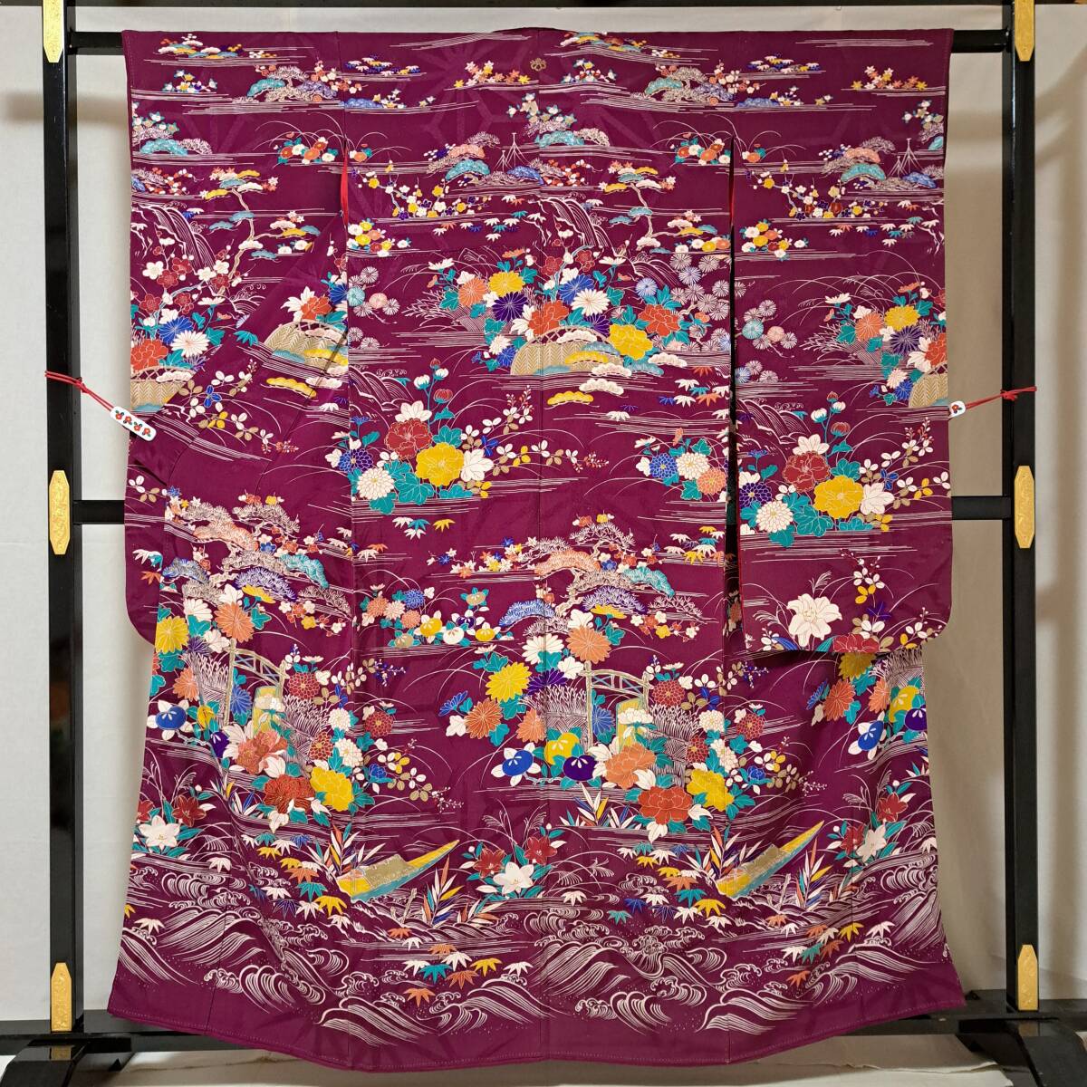 即決■着物の越田■裄62.5身丈156.5 正絹 アンティーク着物 一つ紋 春秋 刺加工 リメイクにも■も11R02拍卖