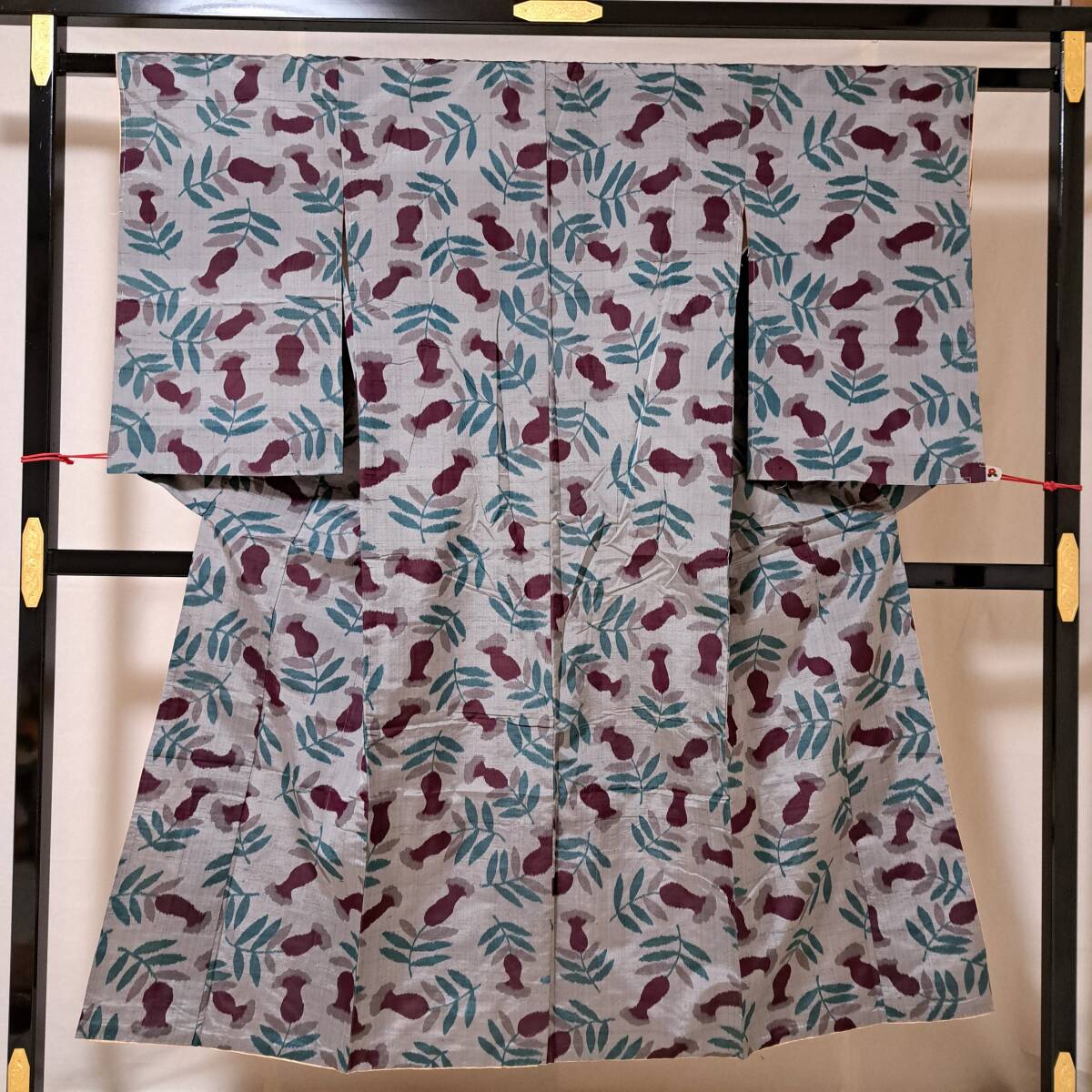 即決■着物の越田■裄61.5身丈145 紬 アンティーク着物 空想の花 リメイクにも■も11R06拍卖