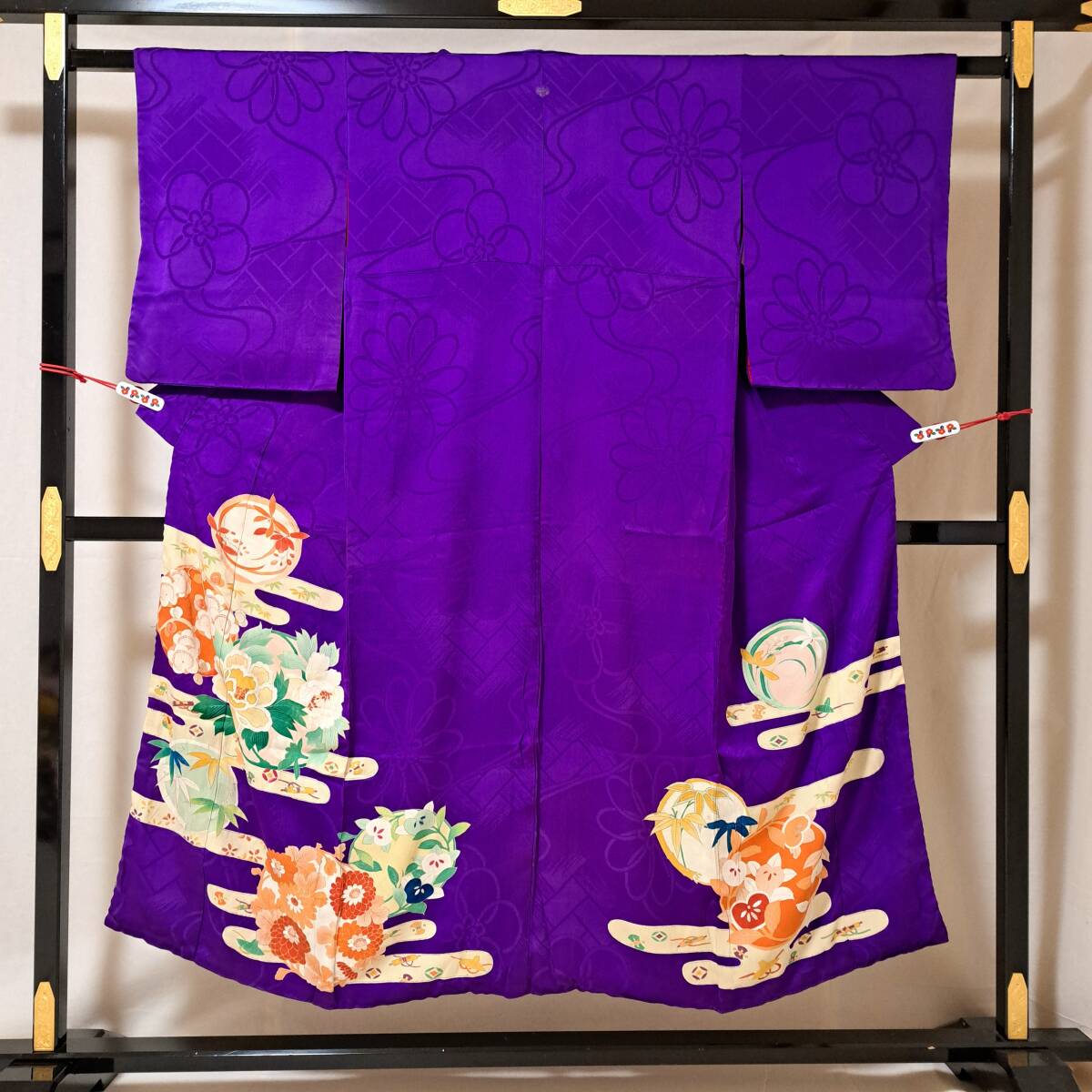 即決■着物の越田■裄63.5身丈150正絹 アンティーク着物 一つ紋 エ霞 リメイク コレクションにも■も13R04拍卖